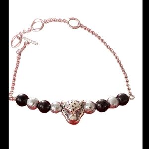 Shungite Leopard Head Sterling Silver Bracelet